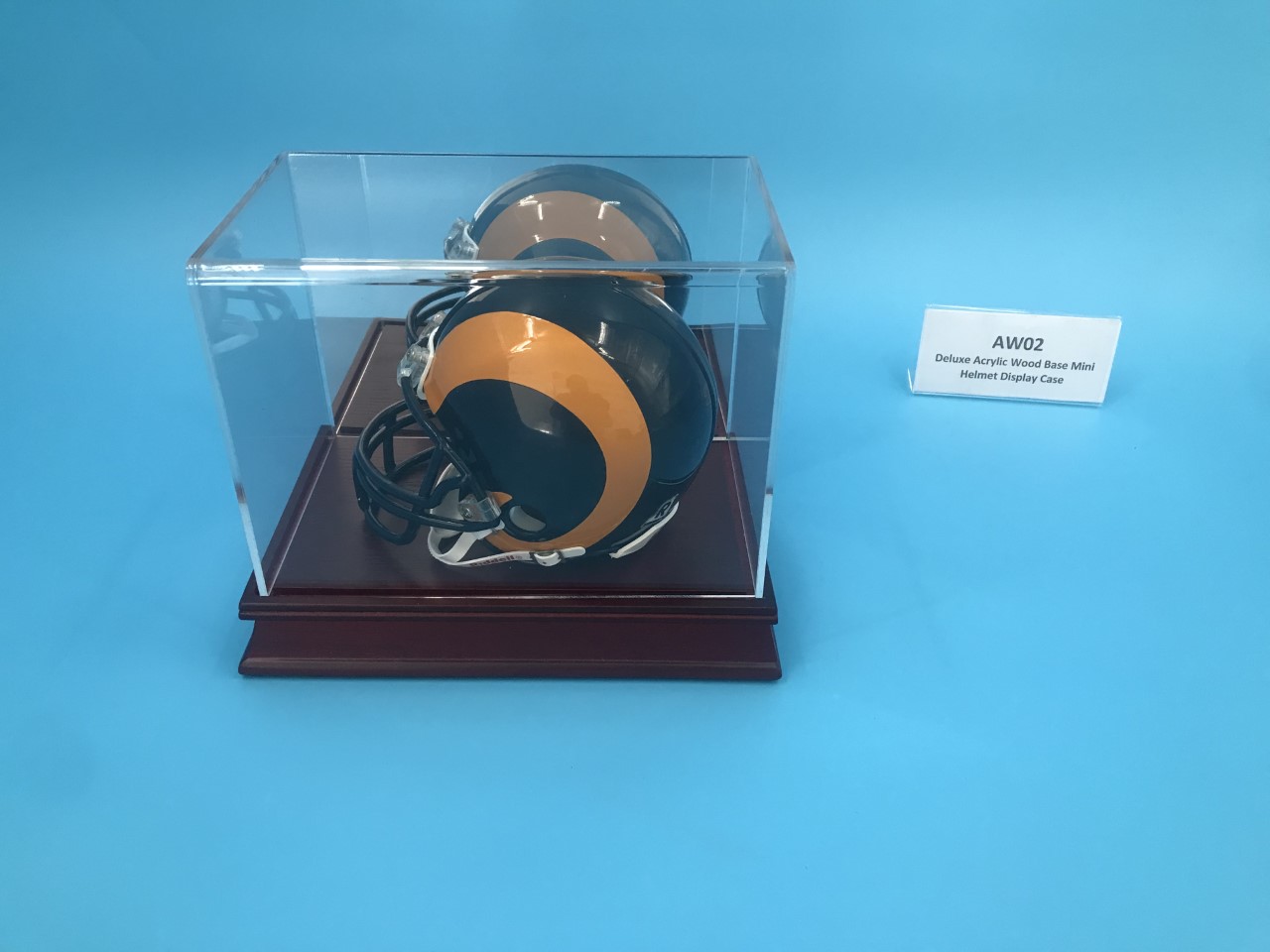 DELUXE ACRYLIC WOOD BASE MINI HELMET DISPLAY CASE